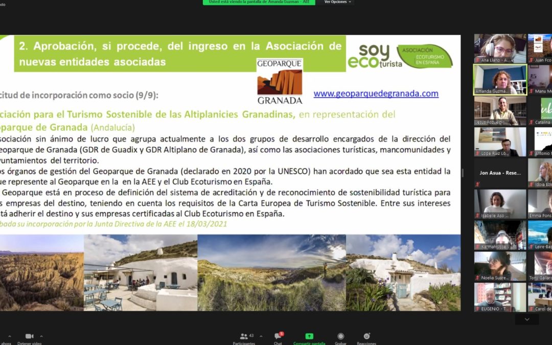 La Asamblea General de la Asociación de Ecoturismo de España acepta  por unanimidad la integración del Geoparque de Granada como nuevo socio.