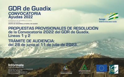 Publicadas las Propuestas Provisionales de Resolución de la Convocatoria 2022 del GDR de Guadix: Líneas 1 y 2