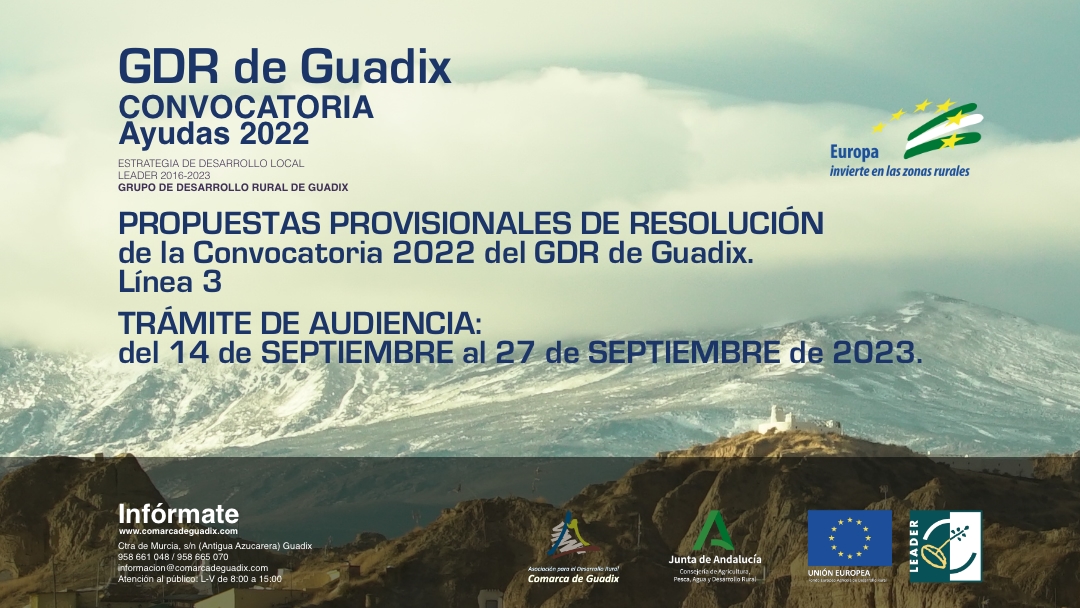 Publicadas las Propuestas Provisionales de Resolución de la Convocatoria 2022 del GDR de Guadix: Línea 3