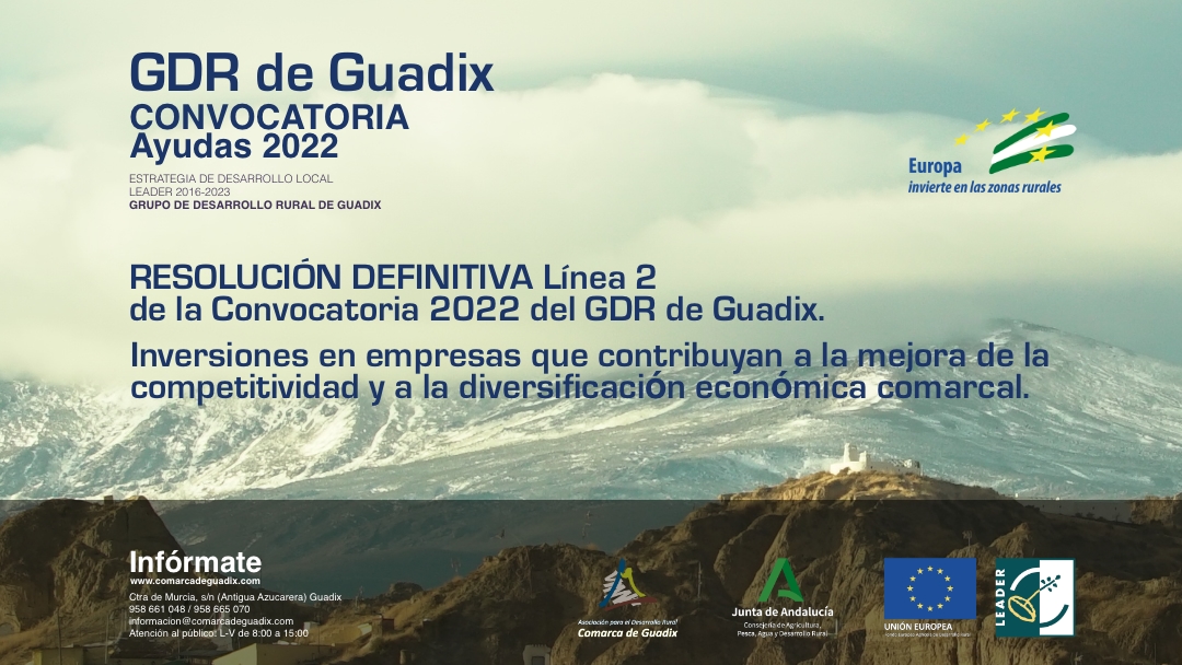 Publicada la resolución definitiva de la línea 2 de ayudas de la convocatoria 2022 de la Estrategia de Desarrollo Local de la Comarca de Guadix.